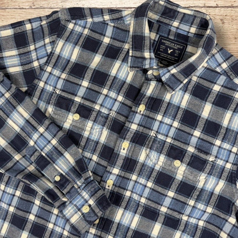 AMERICAN EAGLE Mens Plaid Button Down Flannel Shirt Size M Blue White